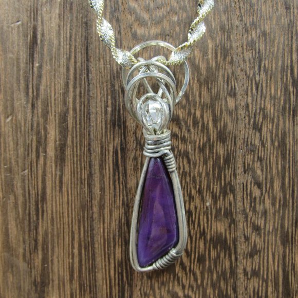 Jewelry - 18" Sterling Silver Hand Wrapped Quartz & Purple Stone Necklace Vintage